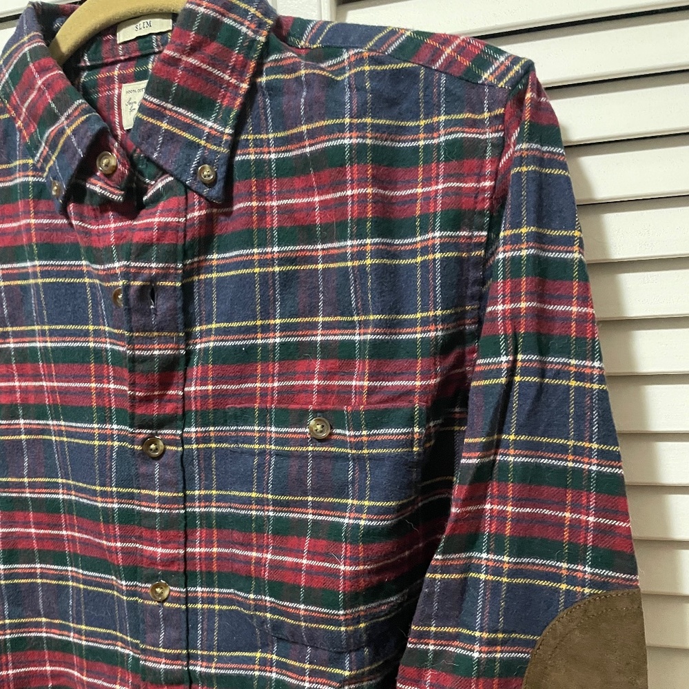 J.Crew Slim Fit Cotton Flannel Suede Elbow Patch Shirt in Mens Small - Picture 5 of 7